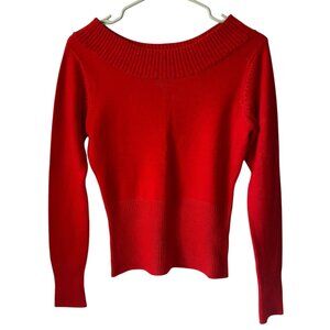 Vintage Just Woman Red Beaded Ribbed Sweater Women S Merino Wool Blend Boat Neck